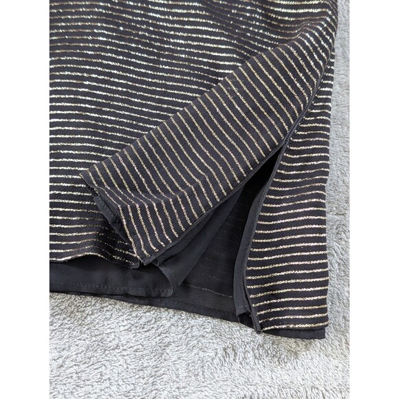 Lafayette 148 Silk Blouse Womens M Black Gold Stripe Sleeveless Bow Luxury - Picture 6 of 11